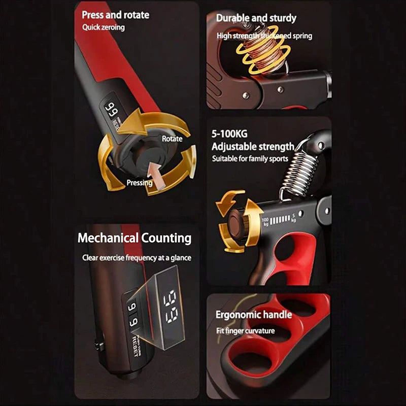 Adjustable Hand Grip Strengthener - 5-150kg Resistance Wrist & Forearm Trainer